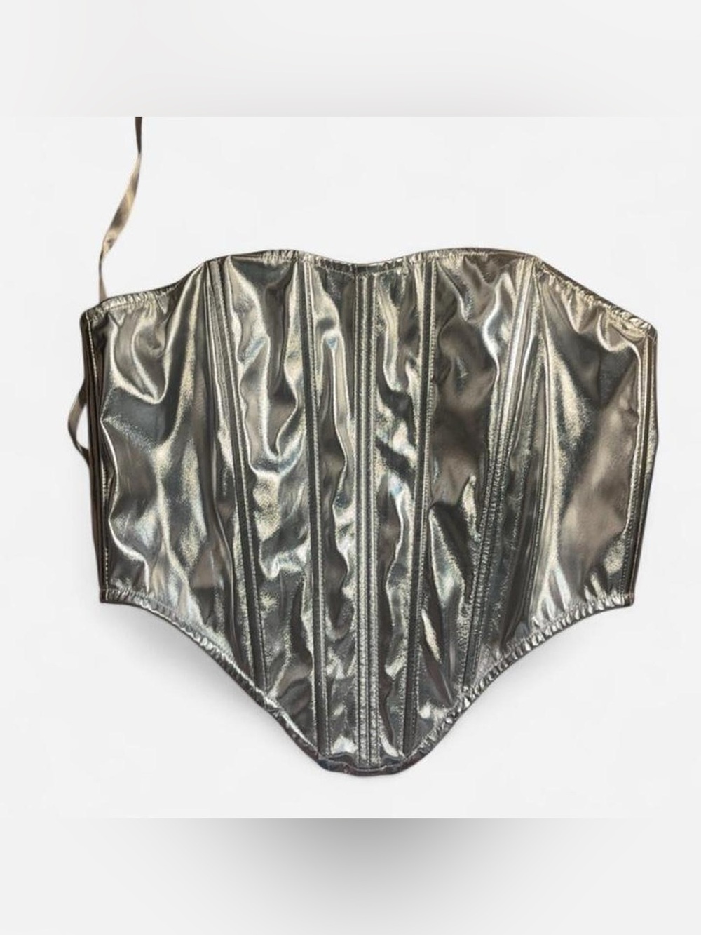 Silver Metallic Corset Top with Adjustable Straps